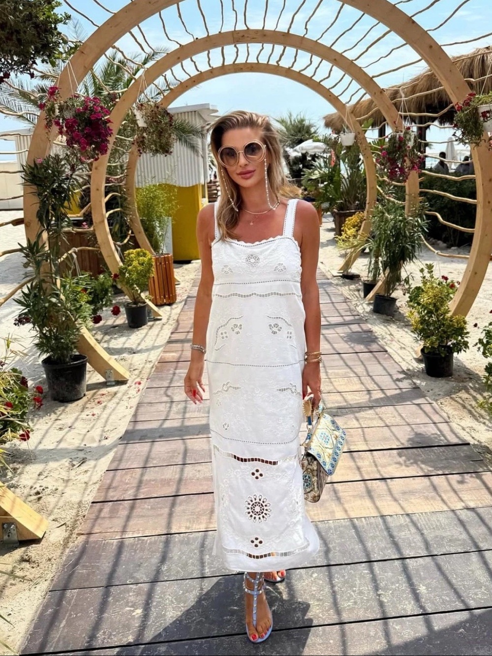 ZARA COLLECTION Eyelet Embroidered Cotton Lined Midi Maxi Dress NWOT  Size M - Picture 5 of 8